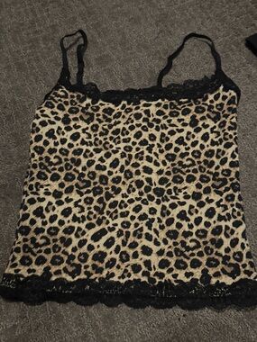 Leopard Print Lace-Trim Cami in Black and Tan
